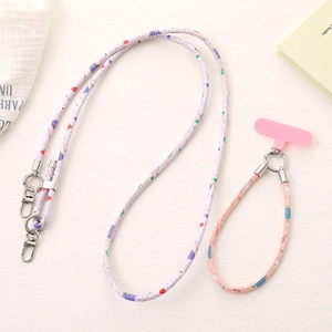 Handmade Floral Printed PU Leather Phone Lanyard Crossbody Strap Wrist Strap Metal Clasp Women Stylish Phone Accessory Jewelry