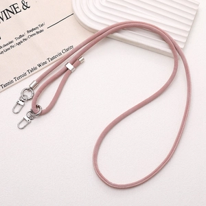 Adjustable Morandi pink crossbody phone lanyard with silver metal swivel lobster clasps