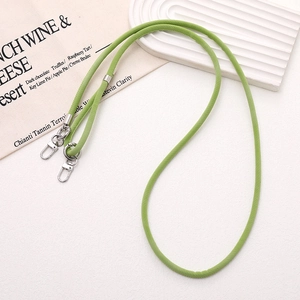 Adjustable light green PU leather plaid phone strap with silver lobster clasps for bags