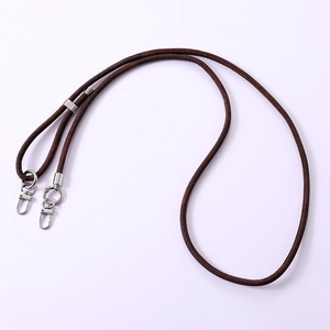 Premium dark brown braided velvet PU leather adjustable crossbody phone strap with silver hooks