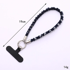Cinturino da polso per cellulare in denim blu intrecciato con moschettone da 19cm