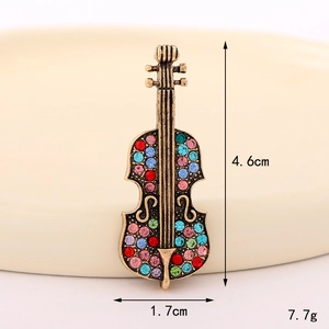 Colorful rhinestone cello charm for car vents or DIY phone cases in vintage gold finish