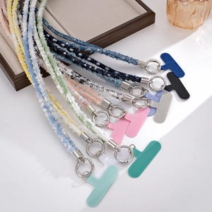 Sequin denim crossbody phone lanyards with metal rings and colorful spacers in various colors