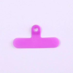 Universal purple PVC phone lanyard tether tab with reinforced ring for secure case attachment