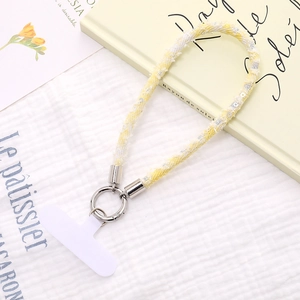 Cinturino da polso per cellulare in denim con paillettes e anello a molla argento