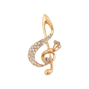 Sparkling gold musical note G-clef brooch with rhinestones for DIY accessories