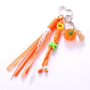 Handmade orange woven crystal radish phone pendant with colorful letter beads and heart clasp