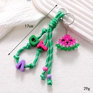 Handmade woven phone lanyard with acrylic watermelon slices and colorful letter beads