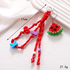 Handmade dopamine watermelon beaded strap with letters SX and white carabiner hook