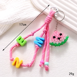 Handmade woven phone lanyard with acrylic watermelon charm and letter beads 17cm