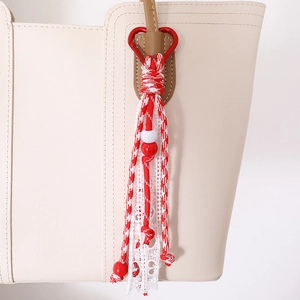 Handmade woven heart ribbon keychain charm for bags with red metal heart carabiner