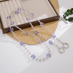 Purple star-shaped glass bead crossbody chain with silver metal spring ring buckles