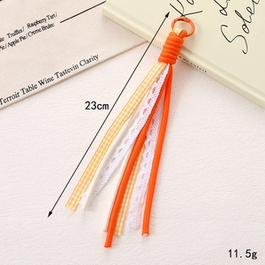 Pendentif de sac en dentelle et carreaux orange avec anneau en métal, longueur 23 cm