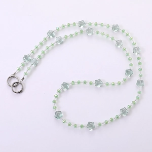 Star-beaded crossbody bag chain with light green beads and silver metal clasps
