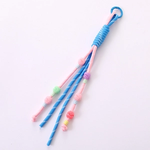 Colorful dopamine beaded bag charm with woven rope fringe and blue circular hook accessory