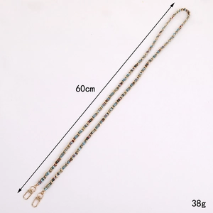 Ethnic style woven crossbody chain with gold metal links and lobster clasps, 60cm length