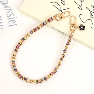 Chic camellia charm with gold chain and woven fabric strap for handbags and cellphones