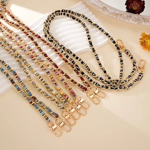 Handmade woven fabric and gold aluminum chain crossbody strap for fashion bags