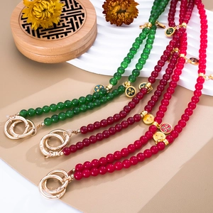 Chinese style beaded mobile phone strap with Wu Di coins and golden metal rings
