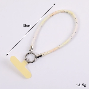 Plaid PU leather heart phone wrist strap with metal ring and yellow insert pad