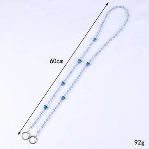 Elegant 60cm blue glass beaded phone strap with blueberry accents and metal rings