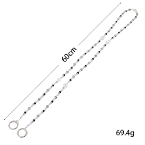 Chaîne de téléphone perlée de 60cm avec perles en verre et fermoirs en métal argenté