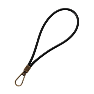 Minimalist black leather wrist strap with vintage bronze spring clasps for phone or bag