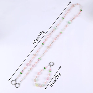 Pastel flower beaded crossbody strap set with long 60cm chain and short 15cm wristlet