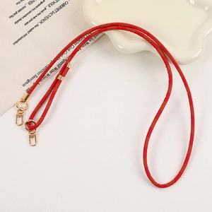 Detail of red and orange braided phone lanyard with premium gold swivel metal hooks