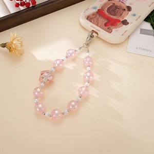 Bijou de téléphone étoile rose holographique avec perles œil de chat et ours