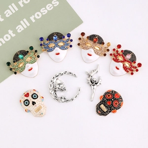 Halloween Gothic Skull Mask Pendants For Jewelry Making Zinc Alloy Enamel Rhinestone DIY Accessories Gift