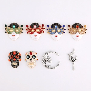 Assorted Halloween skull and masquerade mask DIY alloy charms with colorful rhinestones