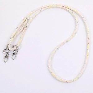 Adjustable light yellow woven phone lanyard with heart print and silver glitter accents