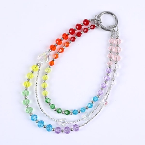 Cinturino da polso per telefono arcobaleno con perle di cristallo e chiusura argento