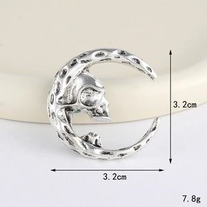 Vintage silver gothic crescent moon and skull charm accessory for DIY jewelry making