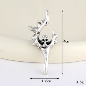 Gothic silver skull pendant with spiked wings for DIY jewelry making, 4cm x 1.8cm size