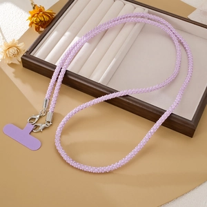 Luxury purple rhinestone checkered phone crossbody strap with silver metal lobster clasps