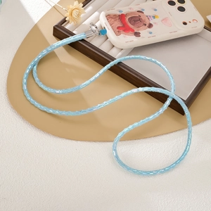 Blue glitter sequins crossbody phone lanyard with silver metal clip and bear phone case