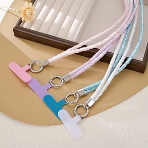Durable colorful sequin plush rope phone lanyards with silver rings and T-shaped pads