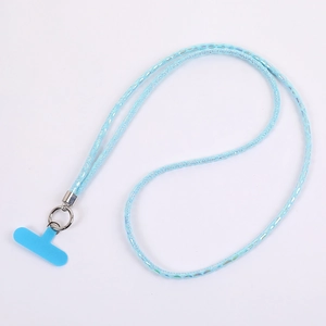 Fashionable light blue sequin plush crossbody phone lanyard with silver ring and connector