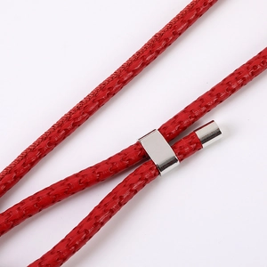 Adjustable red woven PU leather phone lanyard with premium silver metal slider and hardware