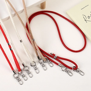 Adjustable woven PU leather crossbody phone strap with silver metal lobster clasps
