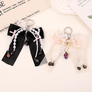 Süßer Satinband Doppelter Schleife Künstliche Perlenimitat Taschenanhänger Eleganter Coquette Stil Handy Schlüsselanhänger Damen Handtasche Dekoration
