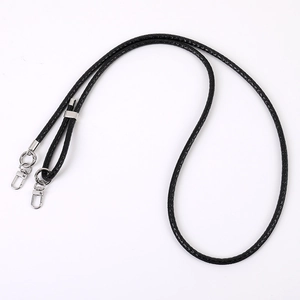 Adjustable black PU leather crossbody phone strap with silver dual metal lobster clasps