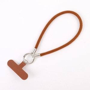 Bruine pluche lederen telefoon polsband met zilveren metalen ring en connector