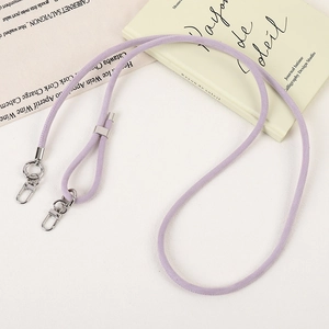Lavender purple adjustable phone lanyard with silver metal clasps on a stylish background