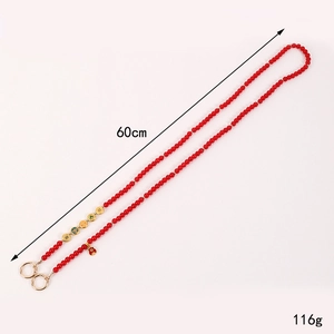60cm red glass bead crossbody phone chain with golden coins and festive charms