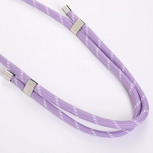 Adjustable purple braided phone crossbody strap with silver metal slider and durable buckle
