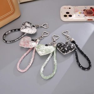 Sequin heart-shaped wristlet charms in four colors for phone cases and bags