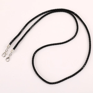 Crossbody black bead phone strap with sparkly rhinestones and silver metal lobster clasps
